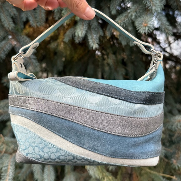 Coach Handbags - *RARE* Coach Denim Wave Patchwork Demi Bag Suede Light Blue Handbag Y2K